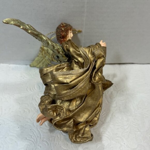 VTG Red Haired Guardian Angel Gold Gown Hanging Holiday Christmas Ornament 6" - Picture 7 of 13